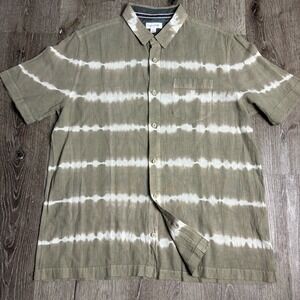 Sun + Stone Tie-Dye Linen Blend Button Up Shirt Men's L Sage White Boho
